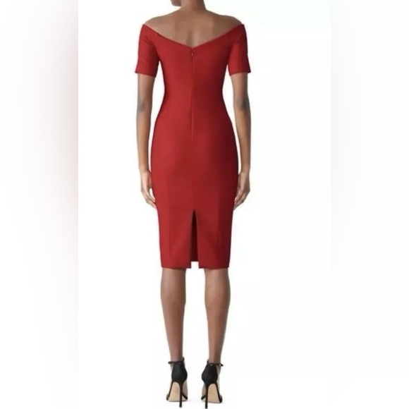 CINQ A SEPT Birch Red Body Con Pencil Red Off shoulder Midi Dress sze 2 NWT $385 - Picture 6 of 8